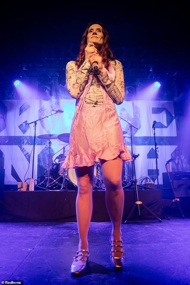 Kate Nash looked sensational in a pink satin mini dress as she took to the stage at Leeds Beckett Students' Union for a performance on Monday evening