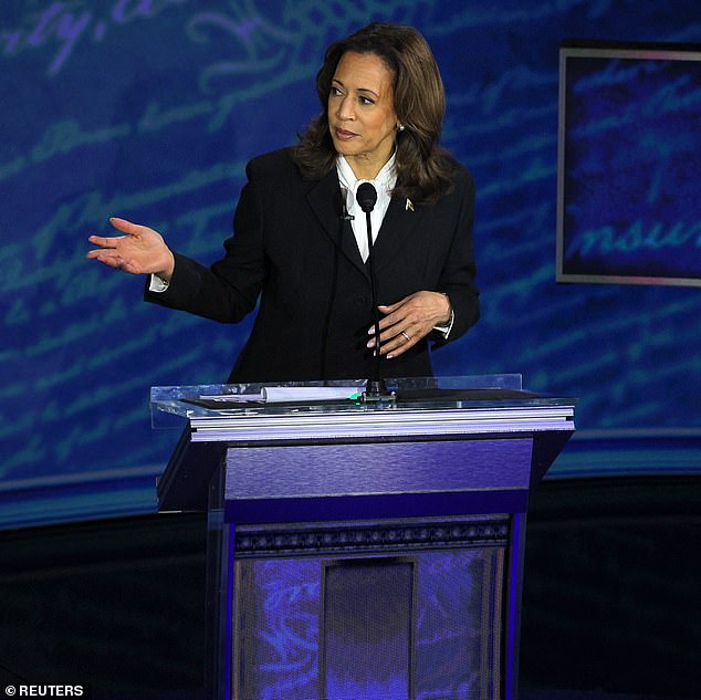 US Vice President Kamala Harris speaks during a presidential debate with Republican presidential candidate Trump in Philadelphia, Pennsylvania, in September