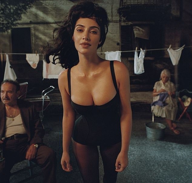 In the new ads, she resembles her idol Elizabeth Taylor as she models lingerie in what appears to be an old town in Italy, with seniors surrounding her