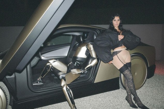 Kim Kardashian is branded 'weird' for posing for bizarre nighttime photoshoot with Elon Musk's $30,000 Tesla bot