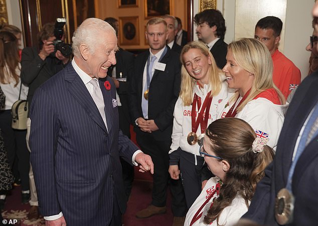 King Charles was pictured beaming as he greeted athletes who won medals at the Paris 2024 Olympic and Paralympic Games