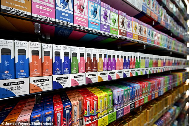 Under government plans, manufacturers will have to sell vapes in plain packaging and stop producing tasty flavors in a bid to make them less attractive to children (file image)