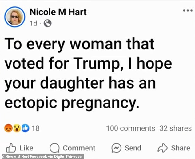 Nicole Hart posted the above on Facebook following the election of Donald Trump