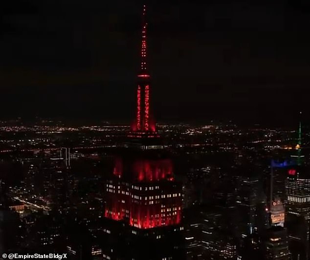 The Empire State Building glowed red late Tuesday night for Donald Trump as he secured victory in the crucial swing state of North Carolina