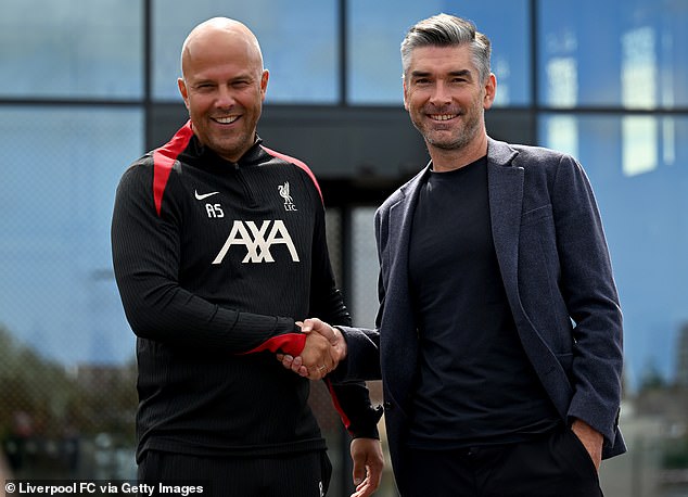 Liverpool sporting director Richard Hughes (right) has been labeled a 'robot' by the agent of Arne Slot's assistant Johnny Heitinga