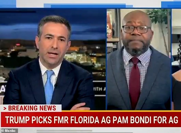 MSNBC guest Jason Johnson, center, expressed panic about Donald Trump's attorney general pick, Sam Bondi, because she is 