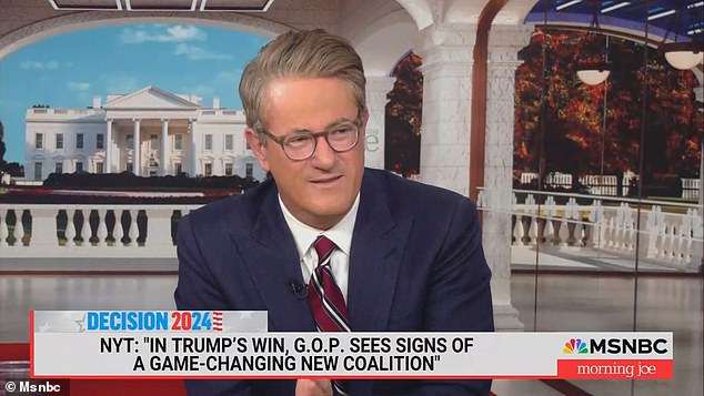 MSNBC host Joe Scarborough was visibly shocked when he heard the price of milk and butter on air Thursday following Kamala Harris' election loss