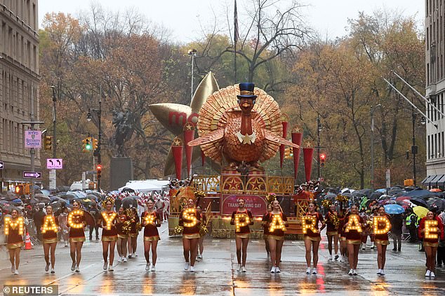 The Tom Turkey float rides during the 98th Macy's Thanksgiving Day Parade in New York City