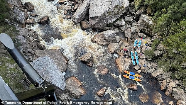 A foreign man in his 60s had his leg amputated after becoming stuck between rocks in the Franklin River rapids, Friday at 2:30 p.m.