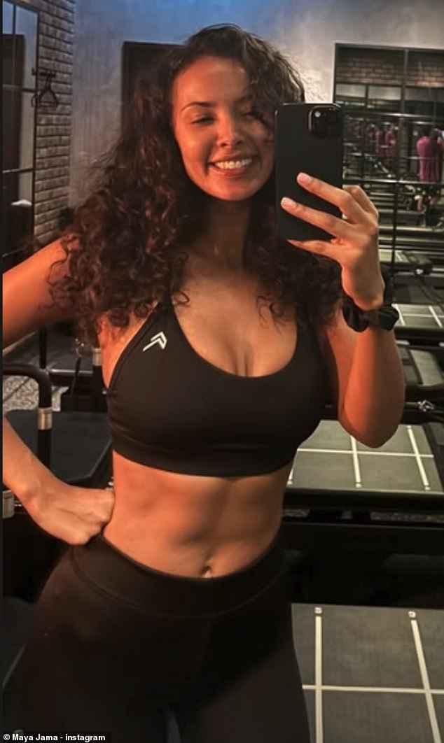 Maya Jama, 30, showed off her incredibly toned abs as she hit the gym for a grueling workout on Sunday morning