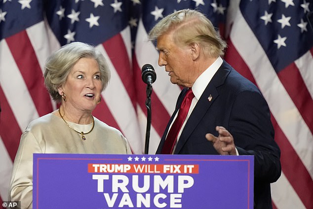 When Trump invites someone to the lectern, they usually almost trip over themselves to get there. But not Susie Wiles (top left).