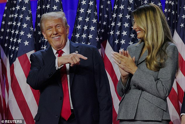 Trump, 78, paid tribute to 'beautiful' wife Melania, thanking her for supporting him and 'working very hard to help people' throughout the campaign