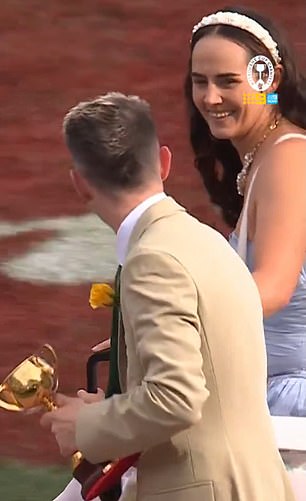 The family were all smiles as they walked through the Flemington meadow