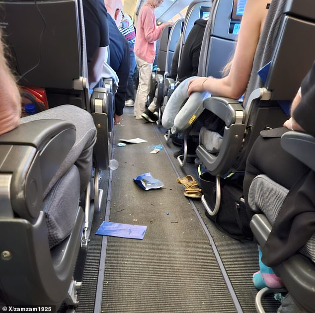 A passenger shared an image from inside the Scandinavian Airlines plane after it experienced heavy turbulence on Thursday and had to fly back to Europe