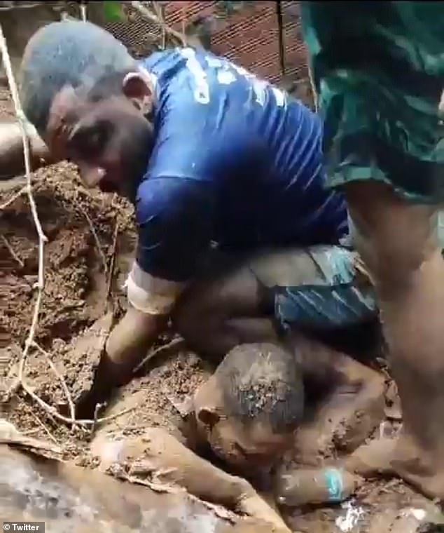 Adriano dos Santos was trapped under rubble for seven and a half hours after his home was crushed by a landslide that also destroyed his neighbors' home in the northeastern Brazilian city of Salvador on Wednesday.