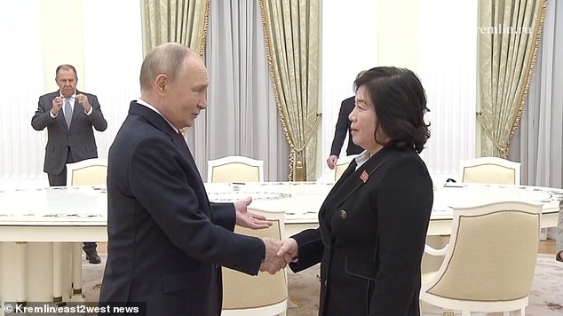 Vladimir Putin spooks North Korean foreign minister Choe Son Hui with a mammoth handshake in the Kremlin after her boss Kim Jong Un sent 11,000 troops to boost his failed attempt to dislodge Ukrainian forces from Kursk region