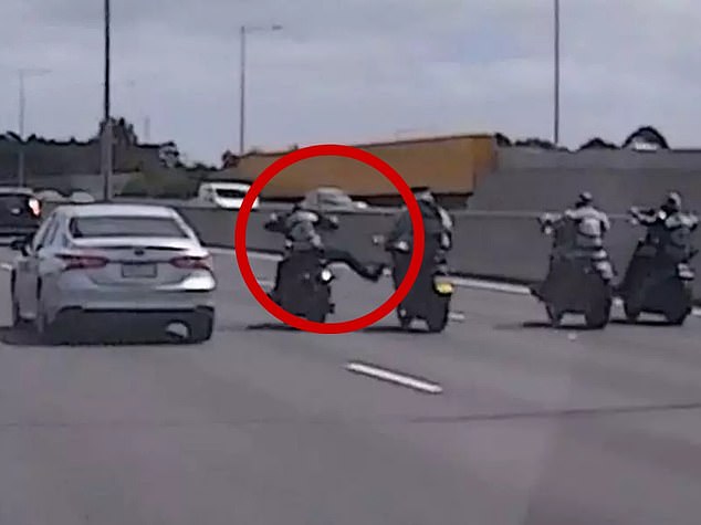 A member of the Mongols Outlawed Motorcycle Gang attempted to kick and punch an unsuspecting L-plate motorcyclist