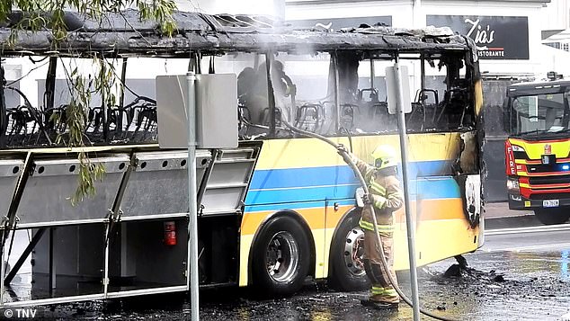 The bus had 200 liters of diesel on board and the cause of the fire will be investigated