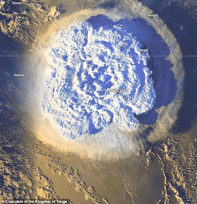 The Hunga Tonga-Hunga Ha'apai eruption (above) on January 15, 2022 was so powerful that it was heard as far away as Alaska and caused a tsunami that flooded coastlines around the Pacific Ocean