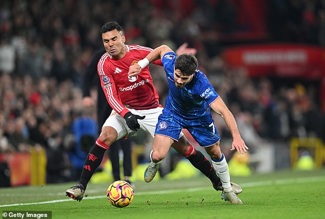 Casemiro (left) was left furious after fouling Chelsea's Pedro Neto (right) in Sunday's 1-1 draw