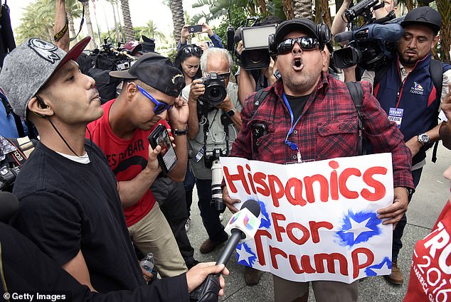 Protesters and supporters faced off outside the Anaheim Convention Center as Republican presidential candidate Donald Trump spoke inside during a rally on May 25, 2016 in Anaheim, California