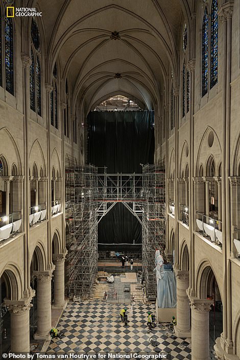 The nave of Notre Dame, seen here from the organ balcony on the west side, is 