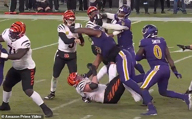 Joe Burrow was hit in the face mask during the deciding play of the game on Thursday