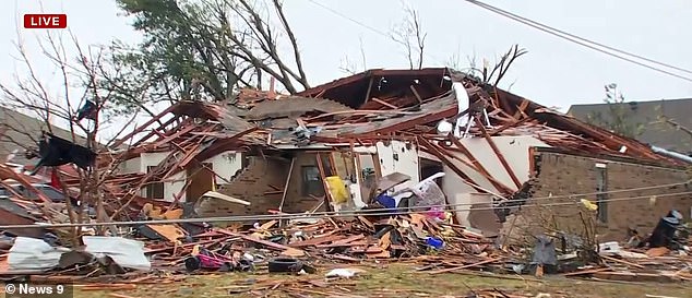 A home in southeast Oklahoma City is completely destroyed in the aftermath