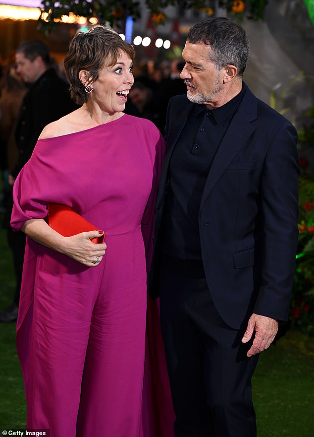 Olivia Colman and Antonio Banderas sat together as they led the famous faces at the star-studded Paddington 2 premiere in London on Sunday night