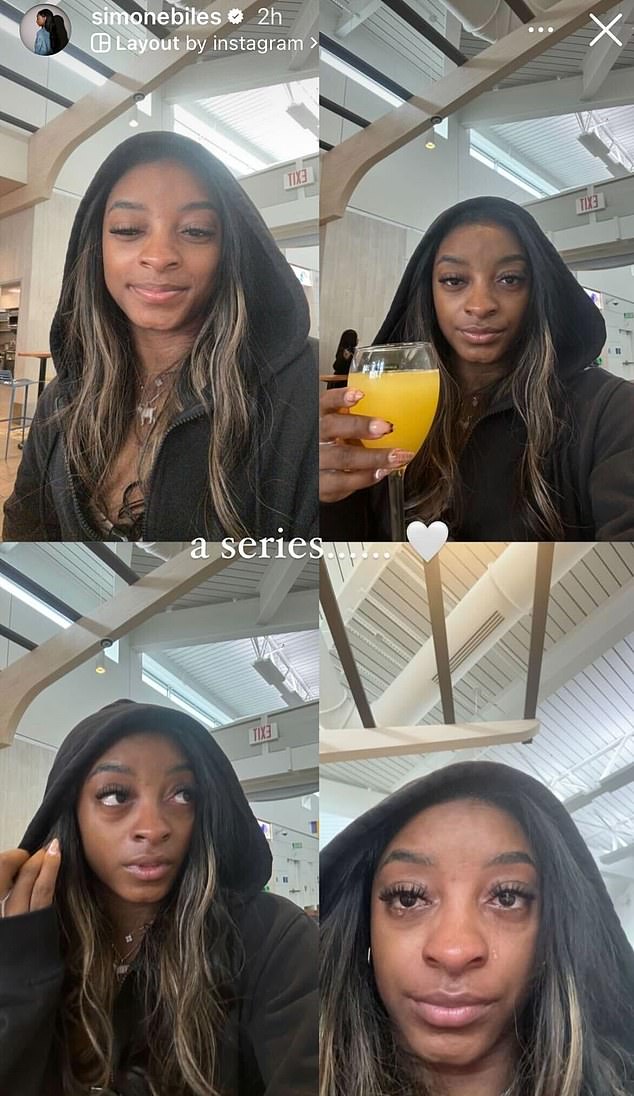 Simone Biles may have celebrated the end of her Gold Over America Tour a little too hard during a boozy brunch, where she admittedly couldn't stop crying.