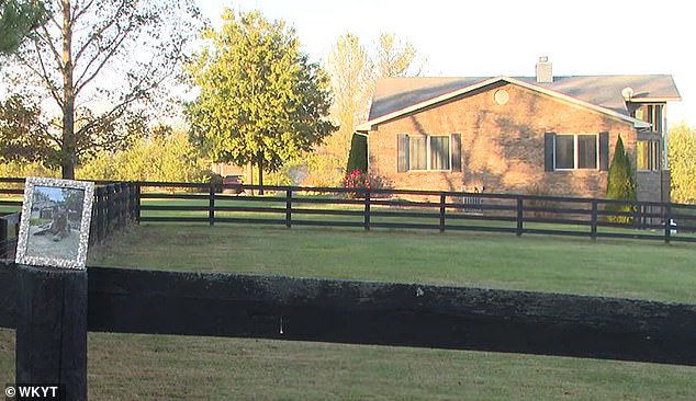 A photo of Gray Baby sits outside Bradenburg's home in Georgetown, Kentucky