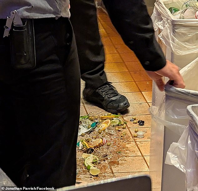 One passenger's dinner ended up on the kitchen floor