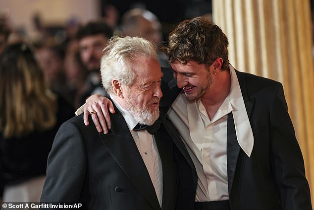 Paul Mescal and Ridley Scott showed off their close bond as they arrived at the London premiere of Gladiator II at Odeon Luxe Leicester Square on Wednesday