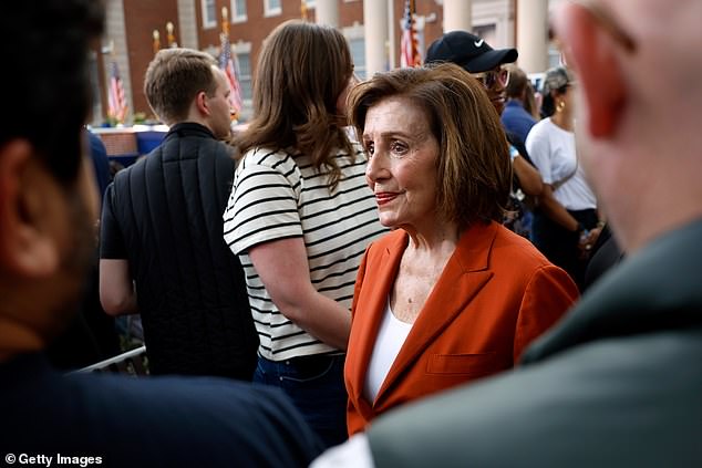 Former House Speaker Nancy Pelosi, D-California, arrives as supporters wait to hear Democratic presidential candidate, U.S. Vice President Kamala Harris, concede the election, at Howard University on November 6, 2024 in Washington, DC. Pelosi said she wished Harris wasn't automatically in the party's nomination