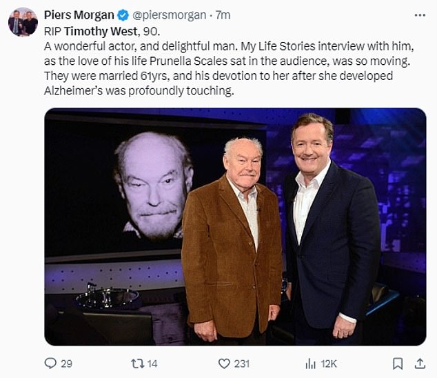 Piers Morgan Gyles Brandreth and James Dreyfus lead heartfelt celeb