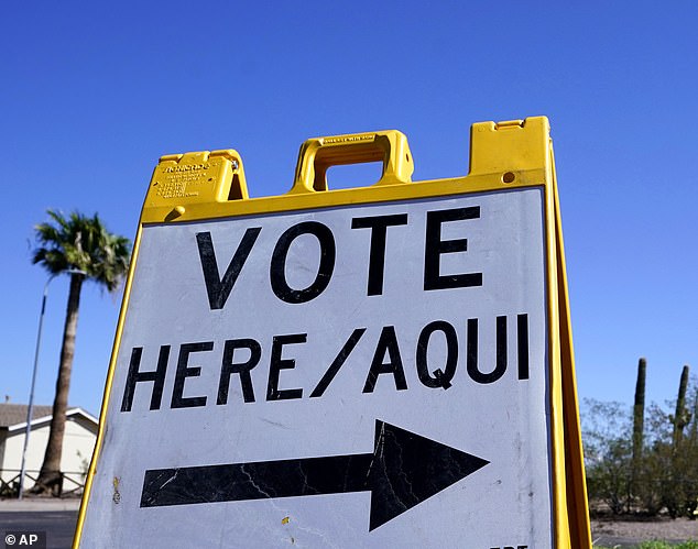 A 'vote here' sign from Arizona. The Secretary of State said Tuesday that the threats in Navajo County are 