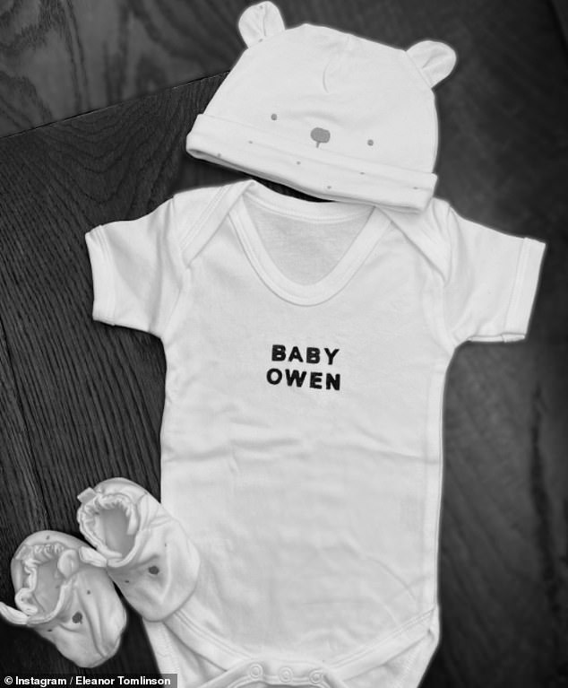 Eleanor announced last month that she was expecting her first child, sharing a photo of a sweet baby greeting with the words 'Baby Owen' on the front