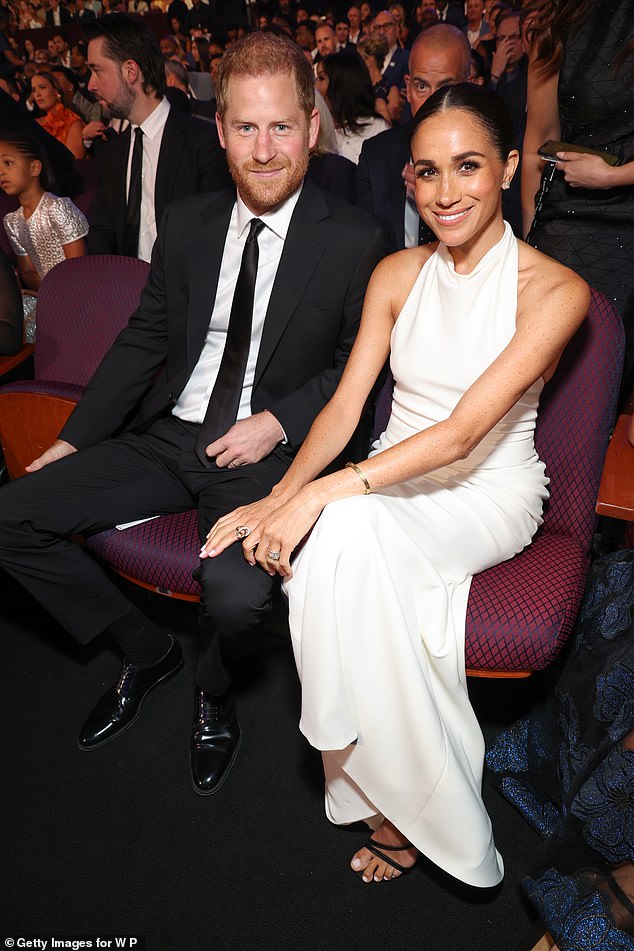 The Duke of Sussex (pictured with Meghan Markle), 40, was chosen as the subject in a round of Family Feud