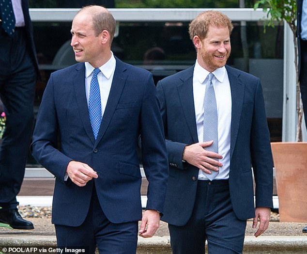 William and Harry arrive for the unveiling of a statue of Princess Diana at Kensington Palace in July 2021