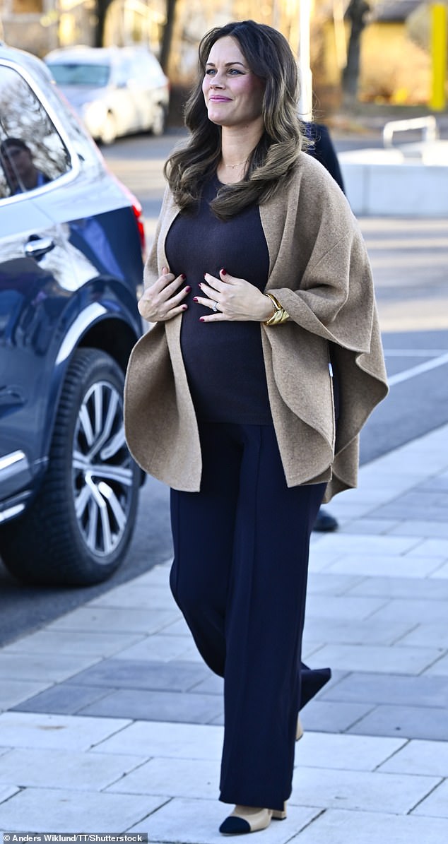 Princess Sofia of Sweden showed off her baby bump in a fashionable outfit today at an event in honor of World Children's Day