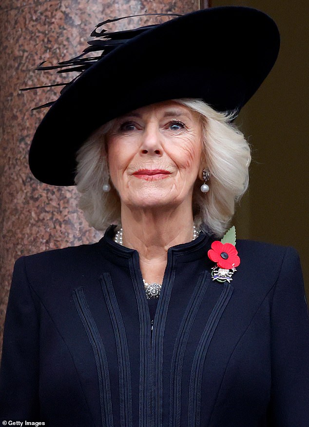 Queen Camilla, pictured attending last year's National Service of Remembrance at the Cenotaph in central London, has been forced to miss the event this year due to a respiratory infection