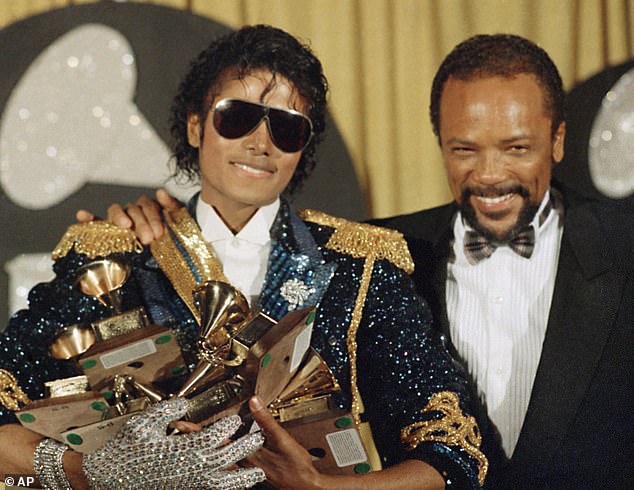 Michael Jackson with Quincy Jones at the Grammy Awards in Los Angeles in February 1984