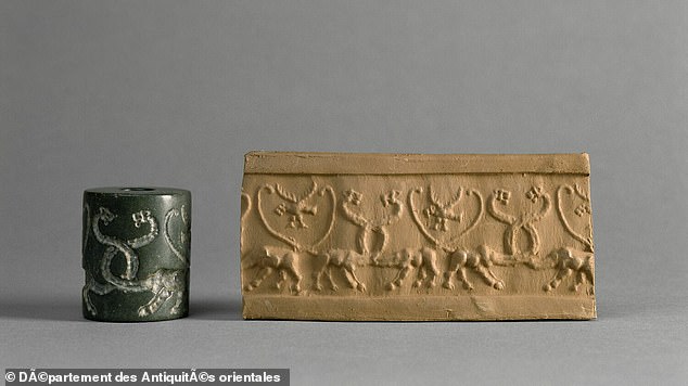 An example of a cylinder seal and its impression in clay, which could signify the origin of writing, experts believe