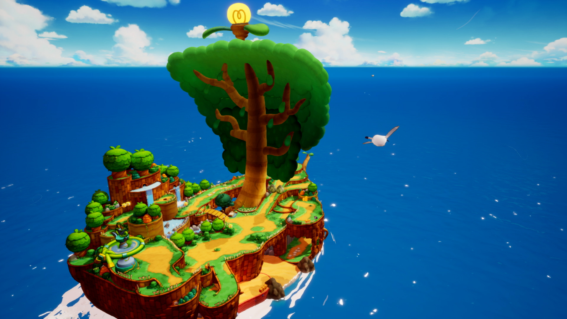 A screenshot of Shipshape Island sailing on the open sea in Mario & Luigi: Brothership