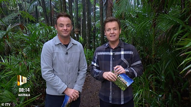 The WAG, 42, has joined the show after Coleen Rooney entered the jungle last week, with whom she was locked up in an infamous defamation trial in 2022 (Ant and Dec pictured)