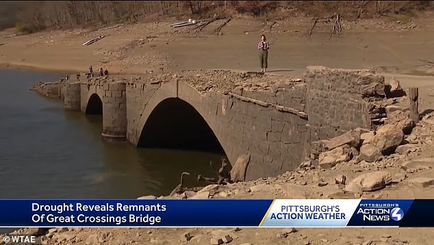 Weeks of drought in western Pennsylvania have caused river levels to drop so low that the historic Great Crossing Bridge has resurfaced for the first time in decades.