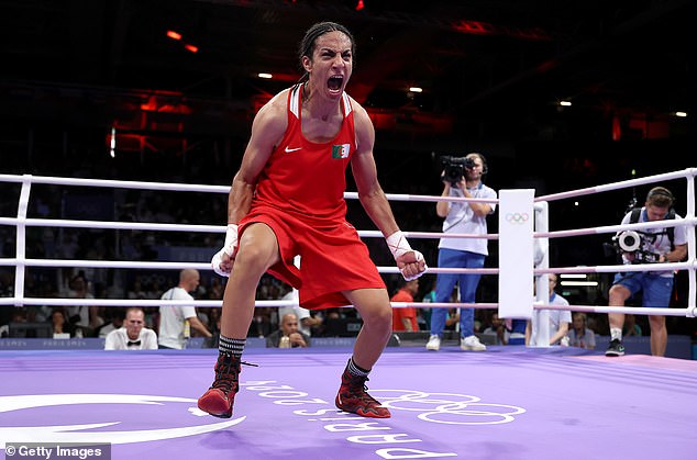 Algerian boxer Imane Khelif roars in victory as she wins Olympic gold at this year's Paris Games. She is not transgender but was disqualified from the 2023 IBA World Championships final due to 'high levels of testosterone' - sparking debate over her eligibility