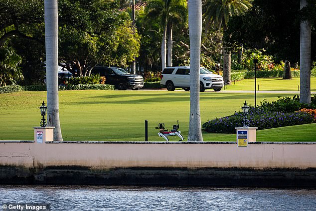 A robot dog has been spotted patrolling the edge of Mar-a-Lago after Donald Trump's resounding election victory