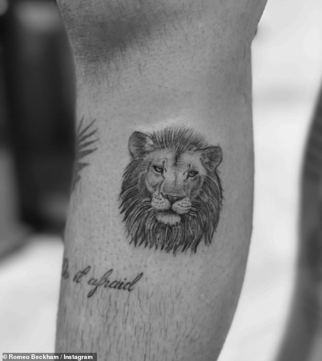 Romeo has previously shown off some of his other tattoos, including a lion face on his arm above the words: 'Do it scared'