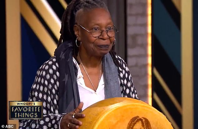 The EGOT winner was busy promoting some of her favorite products on the daytime talk show, including a large cheese wheel with her face on it